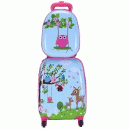 Valise enfant + sac À dos bagage trolley À roulettes pour enfant couleur bleu et rose 20_0001378