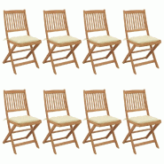 VidaXL Chaises Pliables De Jardin Lot De 8 Avec Coussins Bois D Acacia - blanc 3075038