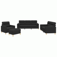 VidaXL Ensemble de canapés 4 pcs avec coussins noir tissu Modèle Diamant - 3201564