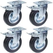 Roulette 125mm 5" à bandage caoutchouc, pivotante avec frein, forte capacité de 480kg, jeu de 4 Roulette 125mm 5" à bandage caoutchouc, pivotante avec frein, forte capacité de 480kg, jeu de 4