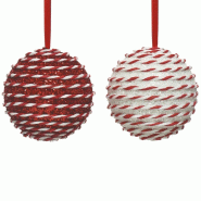 Boule mousse Ø10cm rouge et blanc paillettes 2 modèles possibles