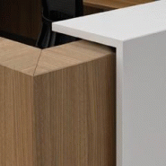 Bureau d'accueil angle Z2 avec accès bas sur le côté - Officity. - Orange, Droite, Blanc_1