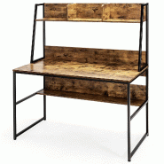 Helloshop26 - Bureau 2 en 1 avec bibliothèque et niche 120 x 57 x 140 cm design moderne peu encombrant en bois d'ingénierie café 20_0021162 - méta