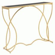 Mauro Ferretti Console Sunshine En Fer Noir Et Or Et Verre Trempé - Design Sinueux 130 X 40 X 75 Cm - Meuble Glamour Pour Entrée Ou Salon - Mobilier