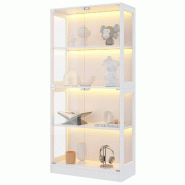 Merax Vitrine LED 80×35×170 cm, vitrine en verre blanc moderne, vitrine de collection avec contrôle par application, 4 niveaux - blanc multi-matér