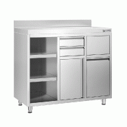 Meuble inox pour machine à café - 1200 x 600 mm - 2 tiroirs - Étagère réglable gauche Meuble inox pour machine à café - 1200 x 600 mm - 2 tiroirs - Étagère réglable gauche