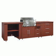 Oviala Business Oviala Cuisine d'extérieur 3 modules avec barbecue en acier 96 x 293 x 66 cm brique - marron acier 115306