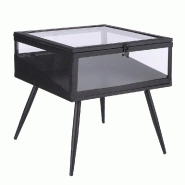 Table vitrine métal noir et verre H38cm