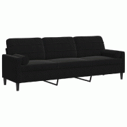VidaXL Canapé 3 places avec oreillers décoratifs noir 210 cm velours Modèle Désir - 3278244