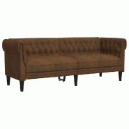 VidaXL Canapé Chesterfield 3 places marron tissu Modèle Corvelion - 372564