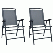 VidaXL Chaises De Jardin Pliables Lot De 2 Textilène Gris - gris 47922 VidaXL Chaises De Jardin Pliables Lot De 2 Textilène Gris - gris 47922