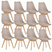 12 Chaises Tulipes Salle à Manger Scandinaves Bm Home Salle de Bureau, Pieds en Bois de Hêtre Massif, Couleur TAUPE - beige plastique 3666630015950