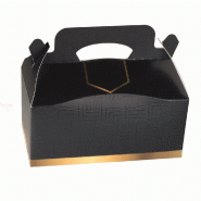 Boite pâtissière à poignée carton noir et or personnalisable 18X10x8 cm - par 50