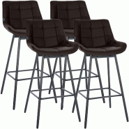 CLP Lot de 4 tabourets de bar Weston pivotants Similicuir HBT: 105x49x56 cm Marron Similicuir - marron polyester 327339