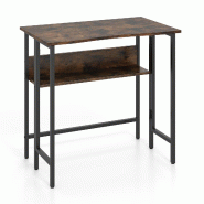 COSTWAY Bureau Pliable avec Étagère, Cadre Métallique, Antibasculement et Pieds Réglables, pour PC et Travail, 80x47x76 cm - marron Bois manufactu