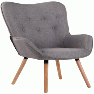 Décoshop26 - Fauteuil en tissu gris clair capitonné avec accoudoirs et pieds en bois naturel 10_0008225 - gris Bois massif 3000266535831