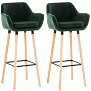 Décoshop26 - Lot de 2 tabourets de bar en velours vert pieds en bois avec repose-pieds et accoudoirs style rétro moderne 10_0000319 - 3000857369609