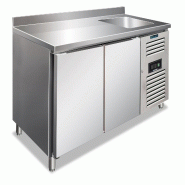 KLIMAITALIA table réfrigérée inox 2 portes un évier. Temp. De dégivrage automatique tropicalisée de classe B -2°C/+8°C. Dim. LxLxH 151x70x96 c