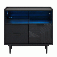 Merax Buffet 80x35x80 cm, buffet avec bande lumineuse LED, buffet avec portes coulissantes en verre, 2 tiroirs, noir - noir multi-matériau N656P24758