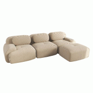 Merax canapé modulable en corde 3 places avec 1x tabouret, canapé nuage sans cadre, près du sol avec assise profonde, doux et confortable, - beige