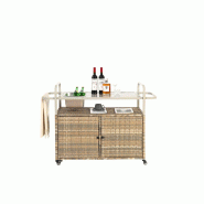 Merax desserte extérieure avec bac à glace, rotin PE, armoire et roulettes, beige - multi-matériau W2021P253293