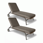 Now's Home - Lot 2 Chaises Longues A Roulette Aluminium Et Tissu Moka  Madrague - 3256390254784