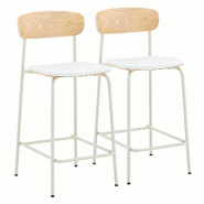 Oviala Business Lot de 2 chaises hautes textile enduit en bois et métal beige - beige acier 115281