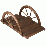 Pont d'étang COSTWAY, pont de jardin, pont en bois avec double rampe à demi-roues, pont décoratif - marron Bois manufacturé ZB32026NZ_0