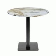 RestooTab - Table Milan T Ø70cm décor marbre calcuta - blanc fonte TB-MIT-R70M-MB.CALC