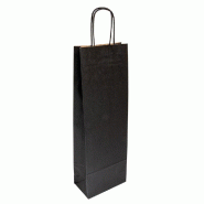Sac 1 bouteille poignées torsadées kraft noir 14+8x40cm - par 250