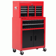 Servante d'atelier 61.6 x 33 x 108 cm 6 tiroirs coffre amovible serrure antidérapant industriel pratique en acier rouge 21_0008043 - rouge métal 300