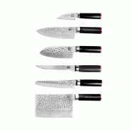 Set complet KOTAI Pakka – 6 couteaux (couteau d'office + Santoku + Gyuto + filet de sole + couteau à pain + hachoir) - marron inox 708999027168