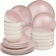 TecTake GmbH tectake Set de vaisselle MARE en faïence pour 6 personnes, 24 pièces, rose - rose Grès 406214