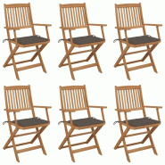 VidaXL Chaises Pliables De Jardin Lot De 6 Avec Coussins Bois D Acacia - gris 8720286297186