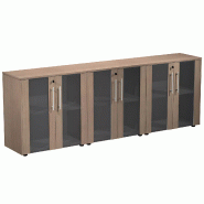 Armoire basse 6 portes en verre fumé serrure - 6 étagères - L. 243 x P. 43 x H. 81 cm So Flora - Frêne Noir_0