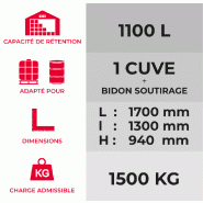 Bac de rétention PE 1100 litres + Caillebotis + Réceptacle intégré - Sans caillebotis