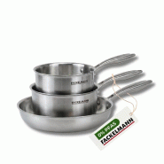 Batterie de cuisine avec 1 poêle de cuisson 28 cm et 2 casseroles 14/18 cm en inox sans PFAS Fackelmann Vita3 - gris Acier inoxydable 18/10 317623992