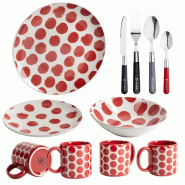 BERGNER - Service de table 12 pièces avec 4 tasses 360 ml en grès et 16 couverts en acier inoxydable - rouge multi-matériau MAK007