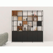 Bibiliothèque en bois mélaminé avec portes battantes et étagères