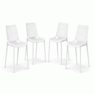 Gasfrit – Chaise empilable en résine avec fibre de verre pour extérieur, bar, restaurant ou cuisine – Design moderne – Blanche – Pack de 4 u