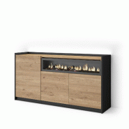 SKRAUT HOME Buffet salon et cuisine, 156x80x37 cm, 3 Portes, Cheminée électrique, LED, Chêne et noir - beige Bois manufacturé 699_8