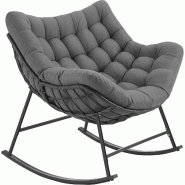 TecTake GmbH tectake fauteuil à bascule tami rembourré motif matelassé acier thermolaqué rotin gris anthracite 93x99,5x89 cm - noir 406398