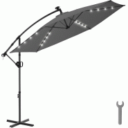TecTake GmbH Parasol Artemis déporté pivotant à 360° LED, énergie solaire, 3x3m, protection UV50+ gris clair - 406556 - gris acier 406556