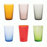 Zafferano Lot De 6 Verres Gobelets Isolano En Verre Soufflé À La Bouche Et Fait Main, Texture Effet Diamant, Couleurs Assorties, Élégance De La Ta