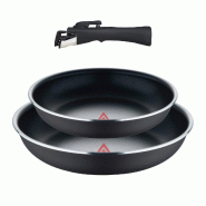 BERGNER Click&Cook - Ensemble de 2 poêles Ø22/26 cm en aluminium embouti noir avec Heat Dot et poignée amovible - Q4951