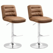 CLP Lot de 2 tabourets de bar Damar en similicuir Marron clair/Chrome - marron polyester 325687 CLP Lot de 2 tabourets de bar Damar en similicuir Marron clair/Chrome - marron polyester 325687