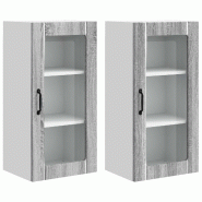 Helloshop26 - Lot de 2 armoires murales de cuisine moderne avec 6 étagères rangement pratique 40 x 31 x 80 cm en bois gris sonoma 02_0054342 - gris
