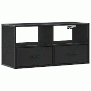 Helloshop26 - Meuble TV mural pratique design industriel rangement 80 x 31 x 39,5 cm en bois noir 02_0049625 - noir métal 3000235932753
