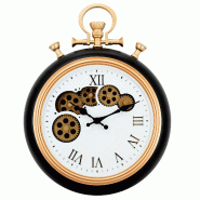 IvoQ Horloge Murale Industrielle avec Engrenages Mobiles - Design Montre à Gousset Vintage - Noir/Or - Métal - Ø 30 cm - métal 8721335300000