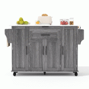 Merax Îlot de cuisine mobile 136x70x92 cm, chariot avec plan extensible, tiroir à couverts, roulettes et rangement, gris - gris Bois manufacturé N6